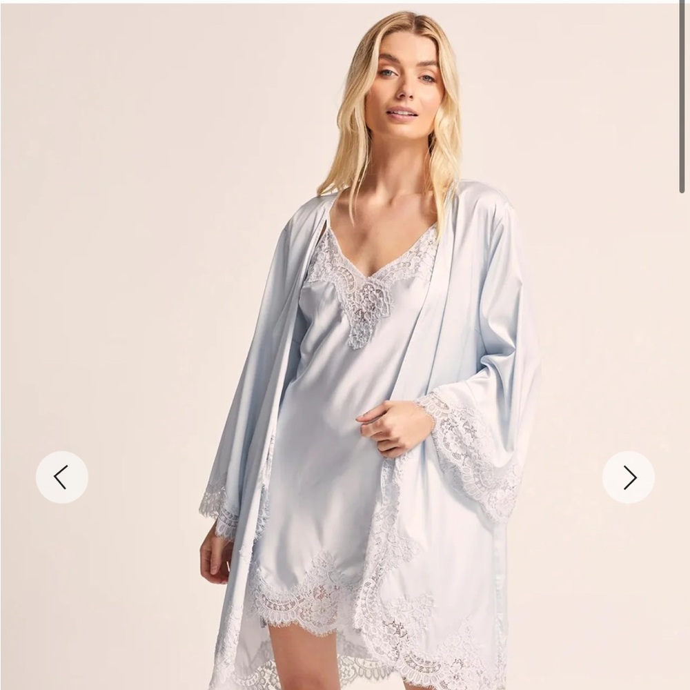 Homebodii Eggshell Blue Satin Slip and Robe Set